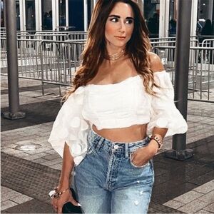 Zara White Off-Shoulder Crop Top